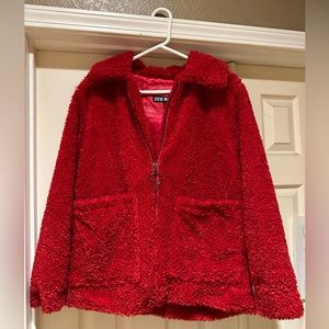 Steve Madden Faux Teddy Jacket Red